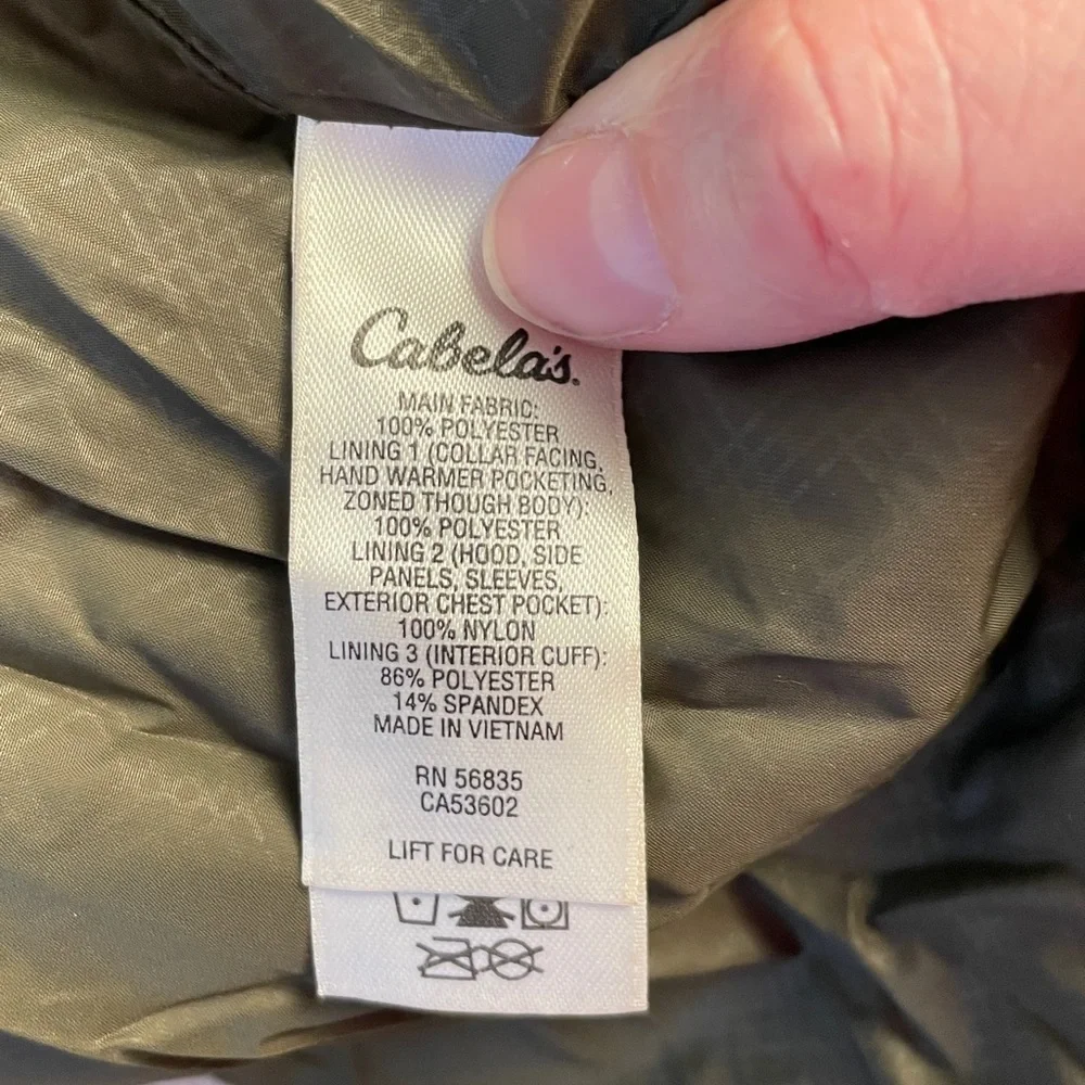 Cabelas Mens Jacket Green with fleece lining Size Xlarge